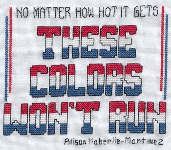 Cross-stitched memorial square by Alison Haberlie-Martinez