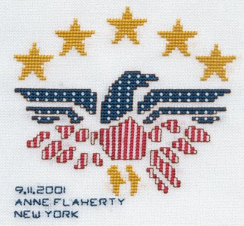 Cross-stitched memorial square by Anne Flaherty
