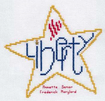 Cross-stitched memorial square by Annette Senior