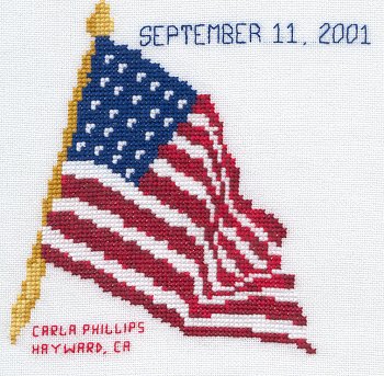 Cross-stitched memorial square by Carla Phillips