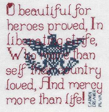 Cross-stitched memorial square by Carmen Creamer