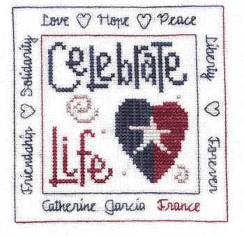 Cross-stitched memorial square by Catherine Garcia