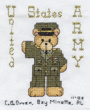 Cross-stitched memorial square by C.D. Owen
