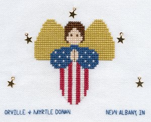 Cross-stitched memorial square by Cheri Donan