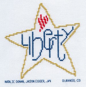 Cross-stitched memorial square by Cheri Donan
