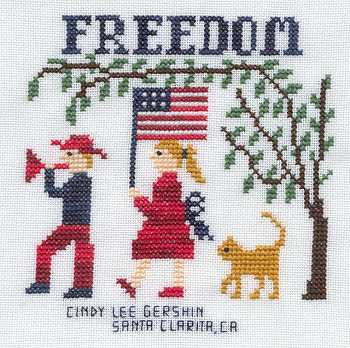 Cross-stitched memorial square by Cindy Lee Gershin