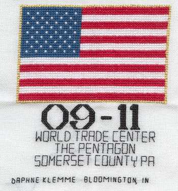 Cross-stitched memorial square by Daphne Klemme