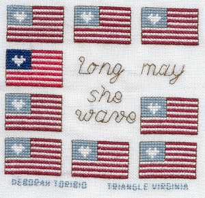 Cross-stitched memorial square by Deborah Toribio