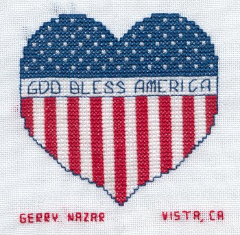 Cross-stitched memorial square by Gerry Nazar
