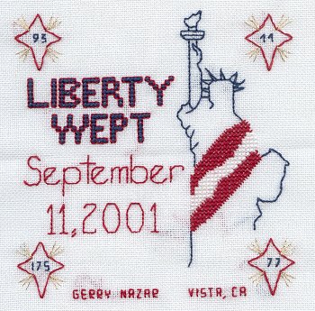 Cross-stitched memorial square by Gerry Nazar