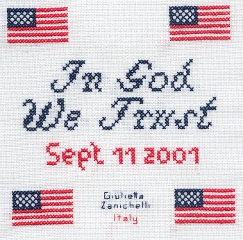 Cross-stitched memorial square by Guliette Zanichelli