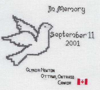 Cross-stitched memorial square by Glynda Newton