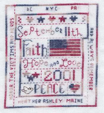Cross-stitched memorial square by Heather Ashley