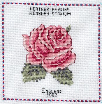 Cross-stitched memorial square by Heather Perkins