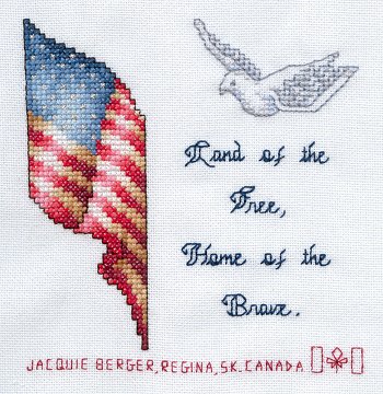 Cross-stitched memorial square by Jacquie Berger