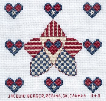 Cross-stitched memorial square by Jacquie Berger