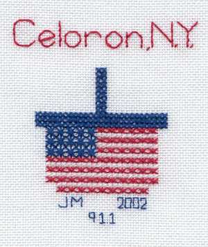 Cross-stitched memorial square by Jane Minton