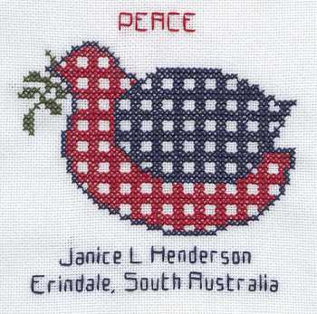 Cross-stitched memorial square by Janice Henderson