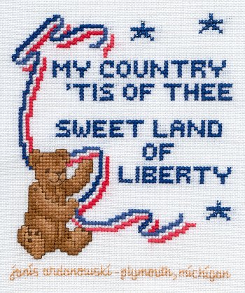 Cross-stitched memorial square by Janis Ardanowski