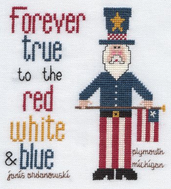Cross-stitched memorial square by Janis Ardanowski