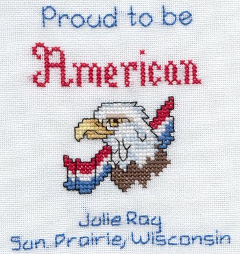 Cross-stitched memorial square by Julie Ray