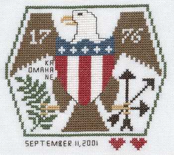 Cross-stitched memorial square by Kajsa Askerup