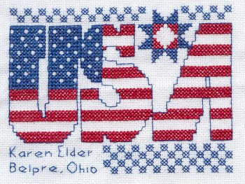 Cross-stitched memorial square by Karen Elder