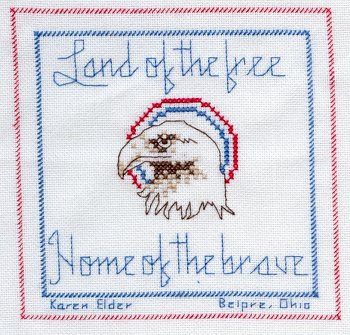 Cross-stitched memorial square by Karen Elder