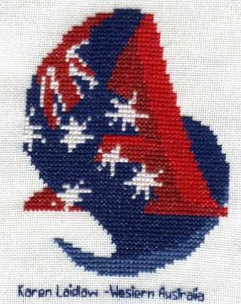 Cross-stitched memorial square by Karen Laidlaw