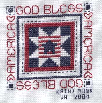Cross-stitched memorial square by Kathy Monk