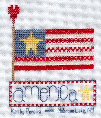 Cross-stitched memorial square by Kathy Pereira