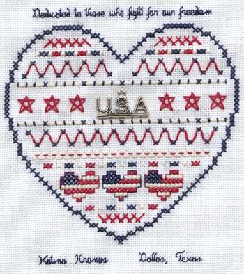 Cross-stitched memorial square by Katina Kronas