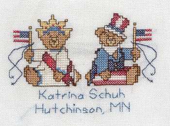 Cross-stitched memorial square by Katrina Schuh