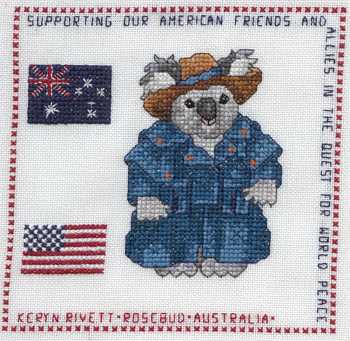 Cross-stitched memorial square by Keryn Rivett