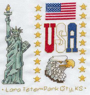 Cross-stitched memorial square by Lara Teter