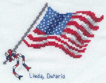 Cross-stitched memorial square by Linda Gardener
