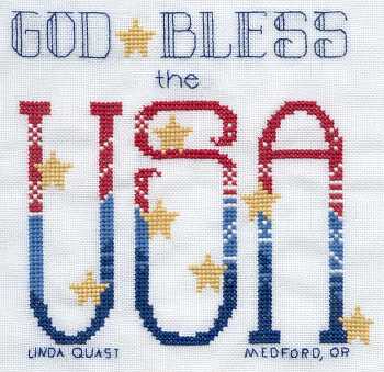 Cross-stitched memorial square by Linda Quast