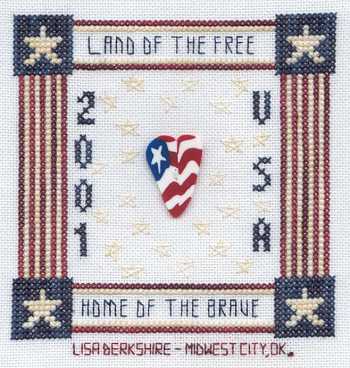 Cross-stitched memorial square by Lisa Berkshire