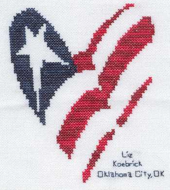 Cross-stitched memorial square by Liz Koebrick