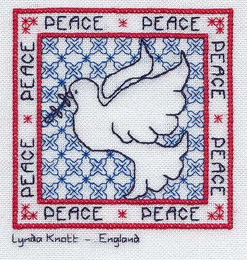 Cross-stitched memorial square by Lynda Knott