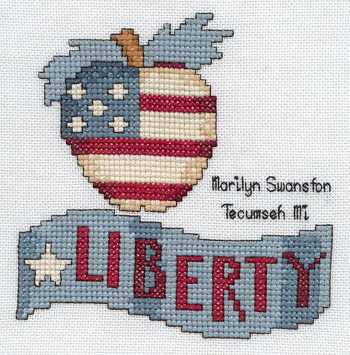 Cross-stitched memorial square by Marilyn Swanston