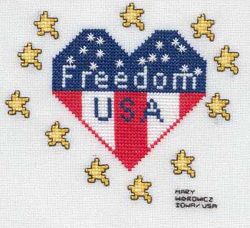 Cross-stitched memorial square by Mary Widrowicz
