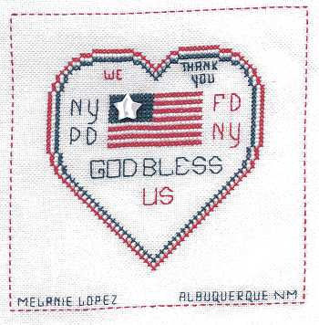 Cross-stitched memorial square by Melanie Lopez