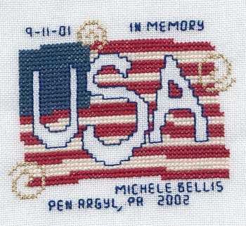 Cross-stitched memorial square by Michele Bellis