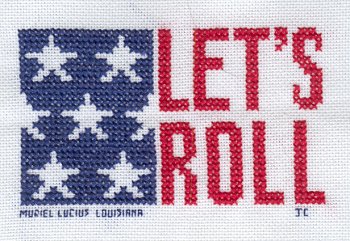 Cross-stitched memorial square by Muriel Lucius