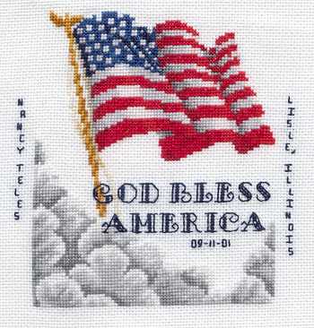 Cross-stitched memorial square by Nancy Teles