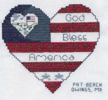 Cross-stitched memorial square by Pat Beach