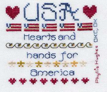 Cross-stitched memorial square by Phyllis Hughes