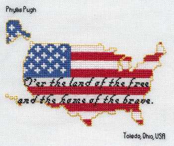 Cross-stitched memorial square by Phyllis Pugh