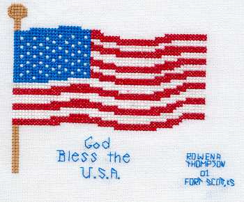 Cross-stitched memorial square by Rowena Thompson